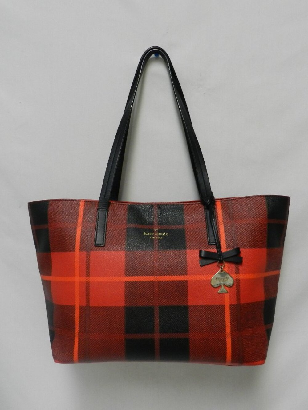 Kate Spade Hawthorne Lane red plaid tartan shoulder tote bag purse Coated Canvas - Picture 2 of 15